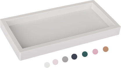Small Silicone Bathroom Vanity Tray Rectangle Soap and Sponge Holder Kitchen Sink Organizer for Scrubber, Lotion Bottles, Perfume, Jewelry, Candle, Key Trinket Ring, Black