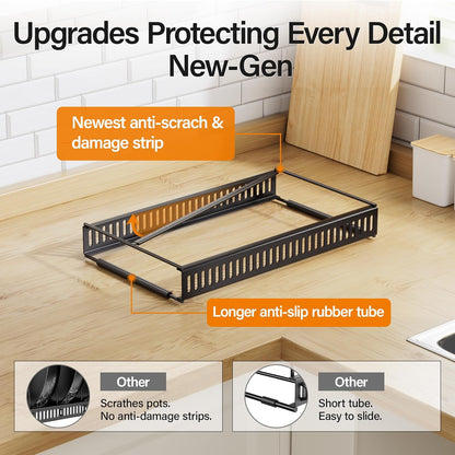 Pots and Pans Organizer under Cabinet, 11.8-22.8" 12 Dividers Black | Extends 11.8-22.8", Holds pot lids, pans, cookware and bakeware, Adjustable dividers, for under cabinet or countertop