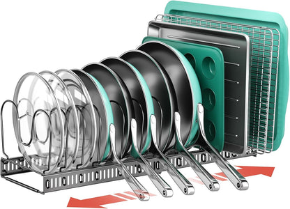 Pots and Pans Organizer under Cabinet, 11.8-22.8" 12 Dividers Black | Extends 11.8-22.8", Holds pot lids, pans, cookware and bakeware, Adjustable dividers, for under cabinet or countertop