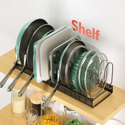 Pots and Pans Organizer under Cabinet, 11.8-22.8" 12 Dividers Black | Extends 11.8-22.8", Holds pot lids, pans, cookware and bakeware, Adjustable dividers, for under cabinet or countertop