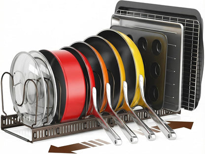 Pots and Pans Organizer under Cabinet, 11.8-22.8" 12 Dividers Black | Extends 11.8-22.8", Holds pot lids, pans, cookware and bakeware, Adjustable dividers, for under cabinet or countertop