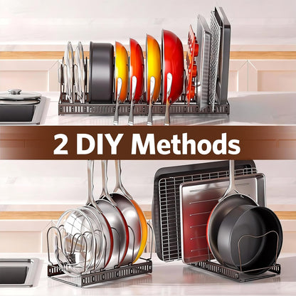Pots and Pans Organizer under Cabinet, 11.8-22.8" 12 Dividers Black | Extends 11.8-22.8", Holds pot lids, pans, cookware and bakeware, Adjustable dividers, for under cabinet or countertop