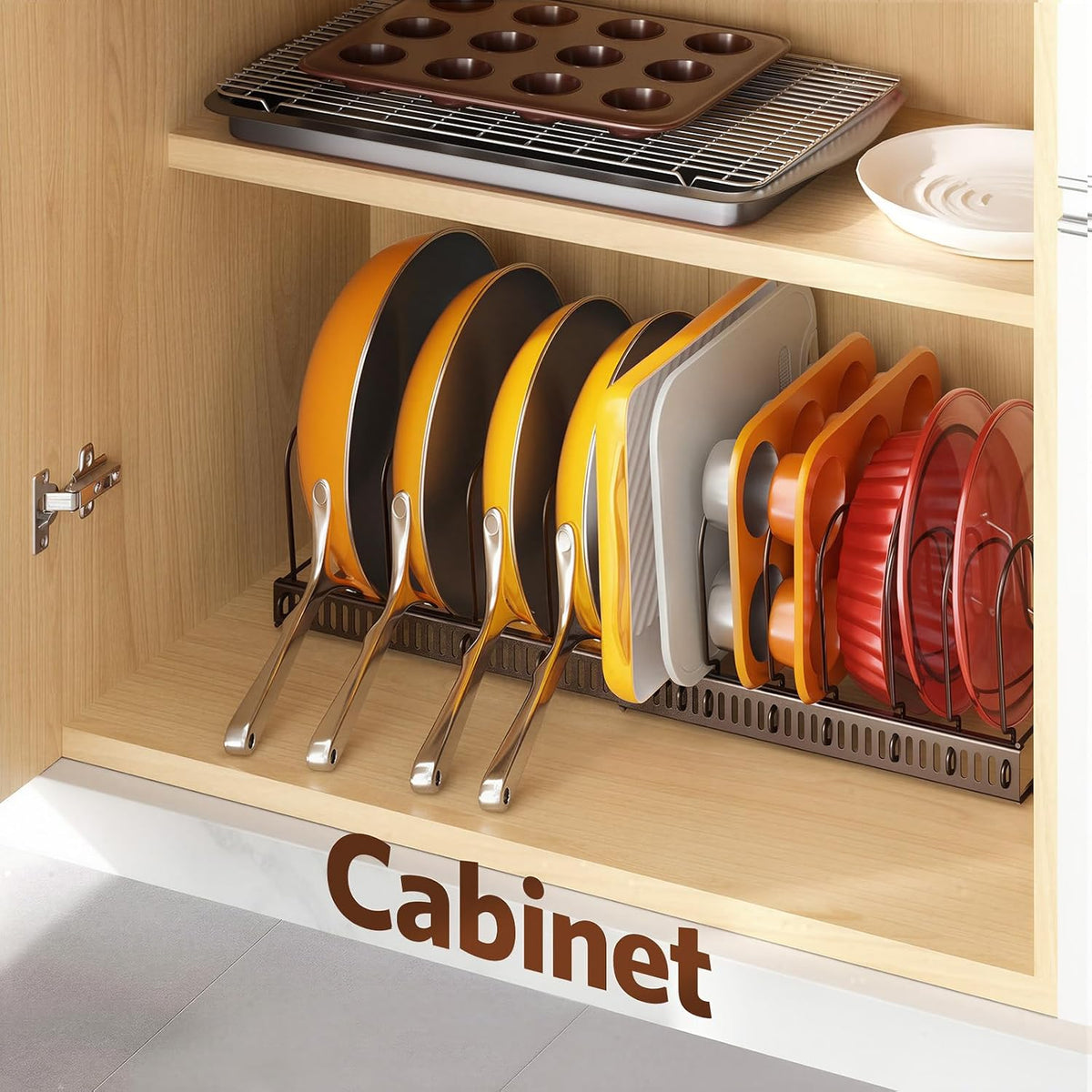 Pots and Pans Organizer under Cabinet, 11.8-22.8" 12 Dividers Black | Extends 11.8-22.8", Holds pot lids, pans, cookware and bakeware, Adjustable dividers, for under cabinet or countertop