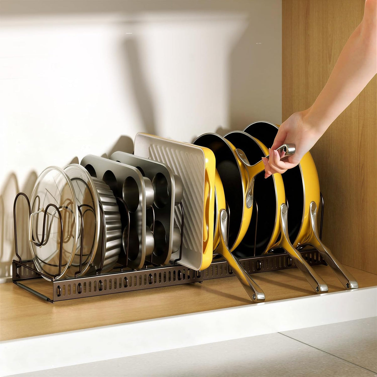 Pots and Pans Organizer under Cabinet, 11.8-22.8" 12 Dividers Black | Extends 11.8-22.8", Holds pot lids, pans, cookware and bakeware, Adjustable dividers, for under cabinet or countertop