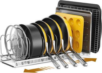 Pots and Pans Organizer under Cabinet, 11.8-22.8" 12 Dividers Black | Extends 11.8-22.8", Holds pot lids, pans, cookware and bakeware, Adjustable dividers, for under cabinet or countertop