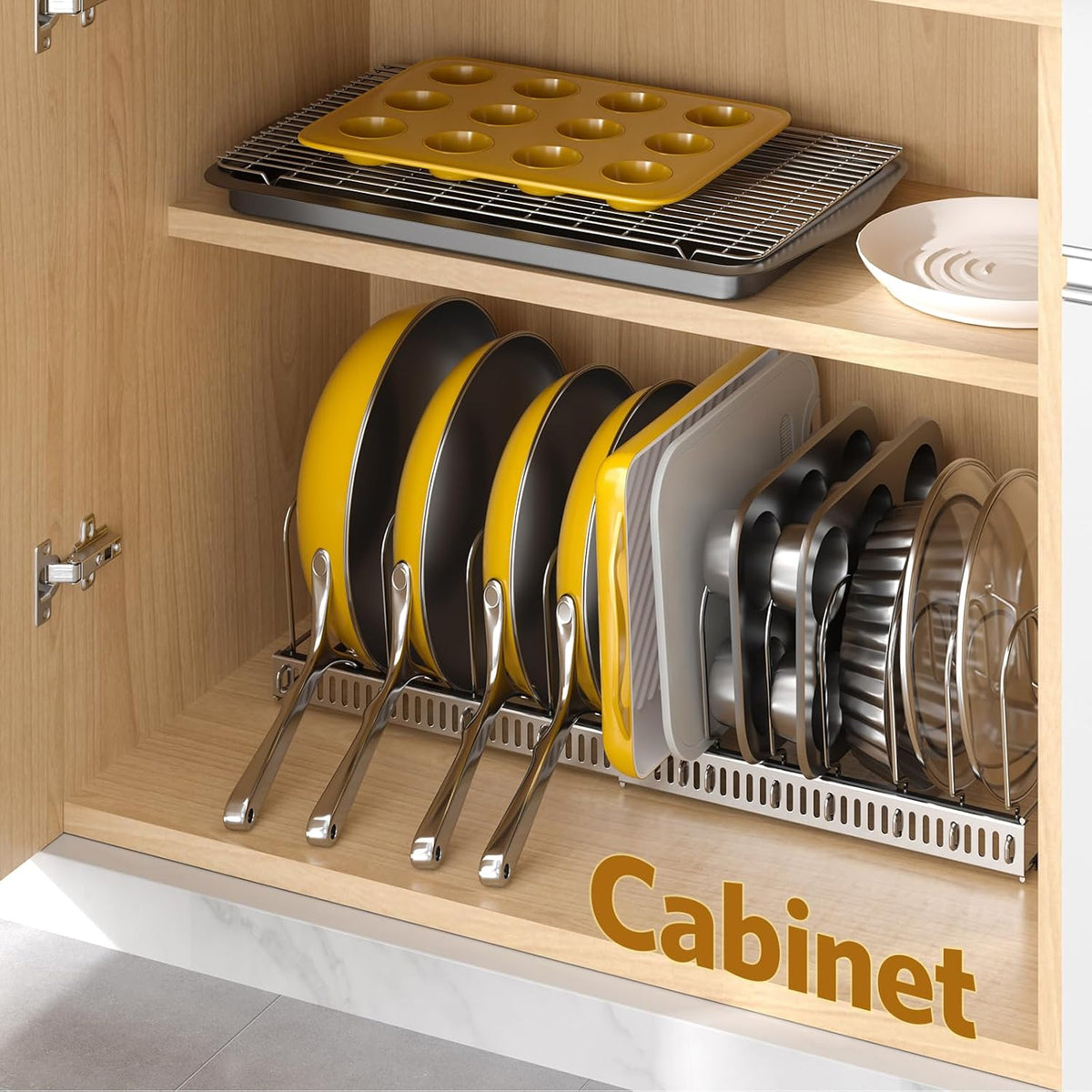 Pots and Pans Organizer under Cabinet, 11.8-22.8" 12 Dividers Black | Extends 11.8-22.8", Holds pot lids, pans, cookware and bakeware, Adjustable dividers, for under cabinet or countertop