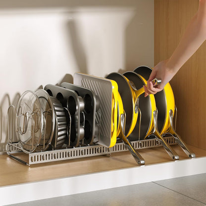 Pots and Pans Organizer under Cabinet, 11.8-22.8" 12 Dividers Black | Extends 11.8-22.8", Holds pot lids, pans, cookware and bakeware, Adjustable dividers, for under cabinet or countertop
