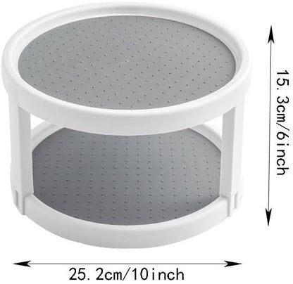 2 Tier Non Skid Spice Rack Turntable, 10 Inch Spinning Organizer, Non Skid Lazy Susan Turntable, 360° Rotating Seasoning Organizer for Kitchen, Pantry Cabinet, Refrigerator, Bathroom, Gray & White