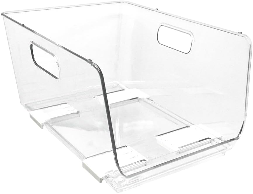 Isaac Jacobs 2-Piece (16" x 12" x 6.1") X-Large Wide Stackable Clear Storage Bins w/Open Front, Versatile Use, Set of 2, Desk, Office, Bathroom, Bedroom, Closet