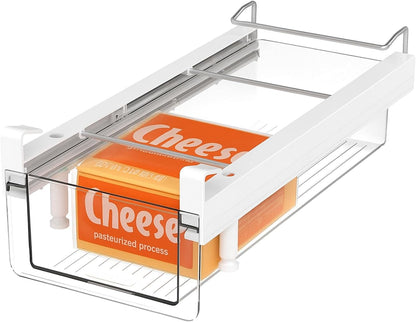 Large Fridge Under Shelf Drawer, Pull Out Refrigerator Drawer Organizer Fridge Organizer Bins, Fridge Storage Container Holder for Produce, Deli Meat, Cheese, Bacon, Easy to Install-L