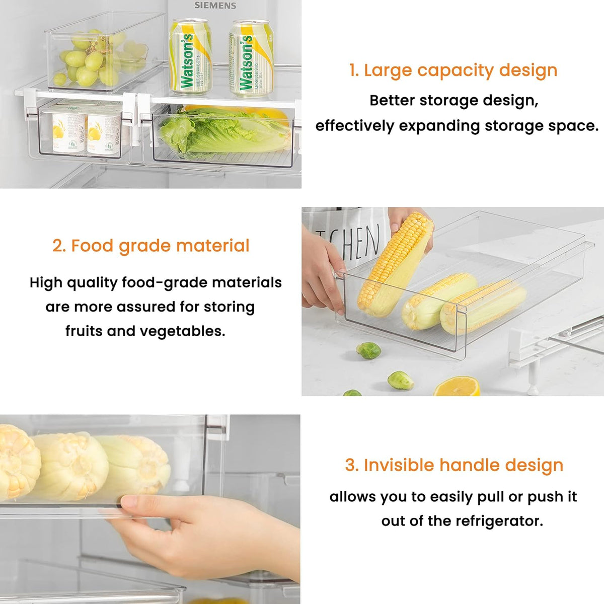 Large Fridge Under Shelf Drawer, Pull Out Refrigerator Drawer Organizer Fridge Organizer Bins, Fridge Storage Container Holder for Produce, Deli Meat, Cheese, Bacon, Easy to Install-L