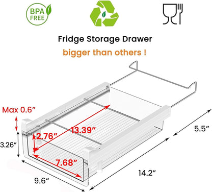 Large Fridge Under Shelf Drawer, Pull Out Refrigerator Drawer Organizer Fridge Organizer Bins, Fridge Storage Container Holder for Produce, Deli Meat, Cheese, Bacon, Easy to Install-L