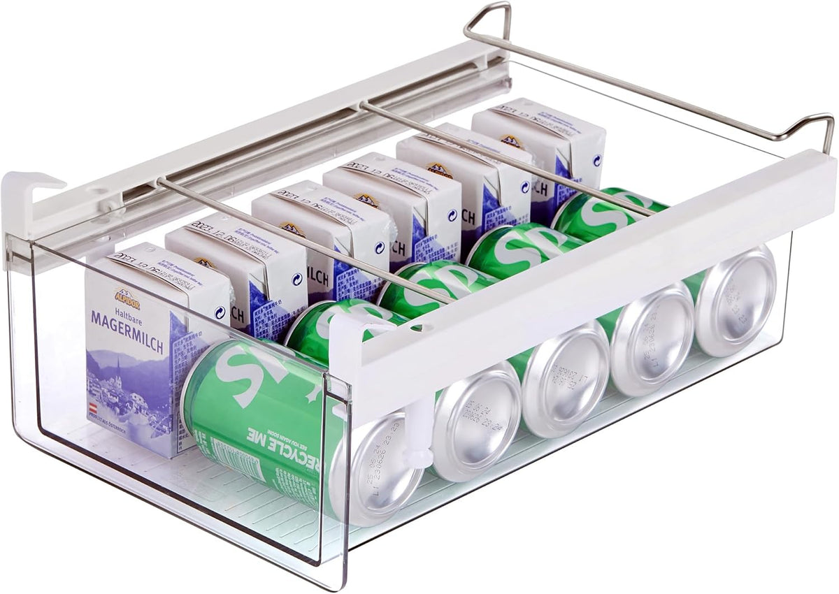 Large Fridge Under Shelf Drawer, Pull Out Refrigerator Drawer Organizer Fridge Organizer Bins, Fridge Storage Container Holder for Produce, Deli Meat, Cheese, Bacon, Easy to Install-L
