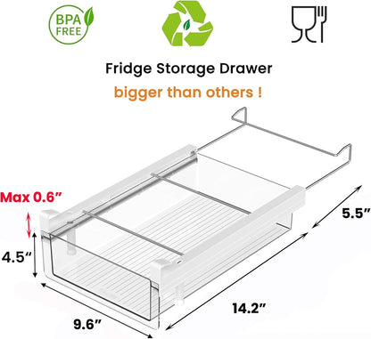 Large Fridge Under Shelf Drawer, Pull Out Refrigerator Drawer Organizer Fridge Organizer Bins, Fridge Storage Container Holder for Produce, Deli Meat, Cheese, Bacon, Easy to Install-L
