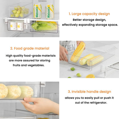 Large Fridge Under Shelf Drawer, Pull Out Refrigerator Drawer Organizer Fridge Organizer Bins, Fridge Storage Container Holder for Produce, Deli Meat, Cheese, Bacon, Easy to Install-L