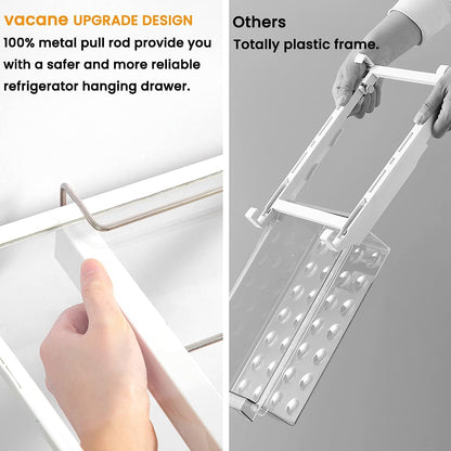 Large Fridge Under Shelf Drawer, Pull Out Refrigerator Drawer Organizer Fridge Organizer Bins, Fridge Storage Container Holder for Produce, Deli Meat, Cheese, Bacon, Easy to Install-L
