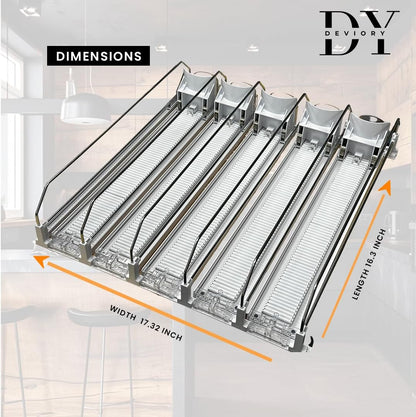 Soda Can Organizer with Automatic Can Pusher | Refrigerator Drink Organizer | Beverage Dispenser for Soda, Cans and Bottles | Space-Saving | Stainless Steel | Adjustable Sizes (5 Rows)