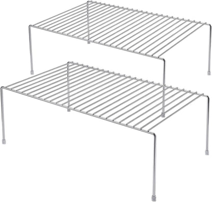 Cabinet Storage Shelf Rack Set of 2, Medium (13 x 9.4 inch) Rustproof Metal Wire Kitchen Cabinet Organizer and Storage, Cupboard Spice Shelf Rack for Plate, Dish, Counter & Pantry Organization