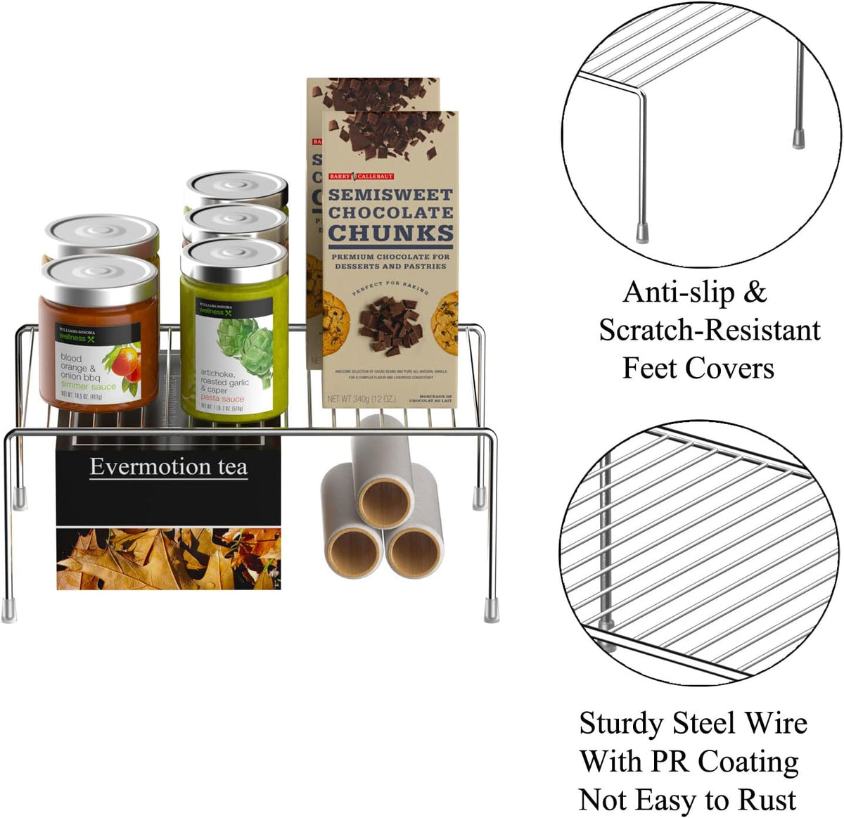 Cabinet Storage Shelf Rack Set of 2, Medium (13 x 9.4 inch) Rustproof Metal Wire Kitchen Cabinet Organizer and Storage, Cupboard Spice Shelf Rack for Plate, Dish, Counter & Pantry Organization