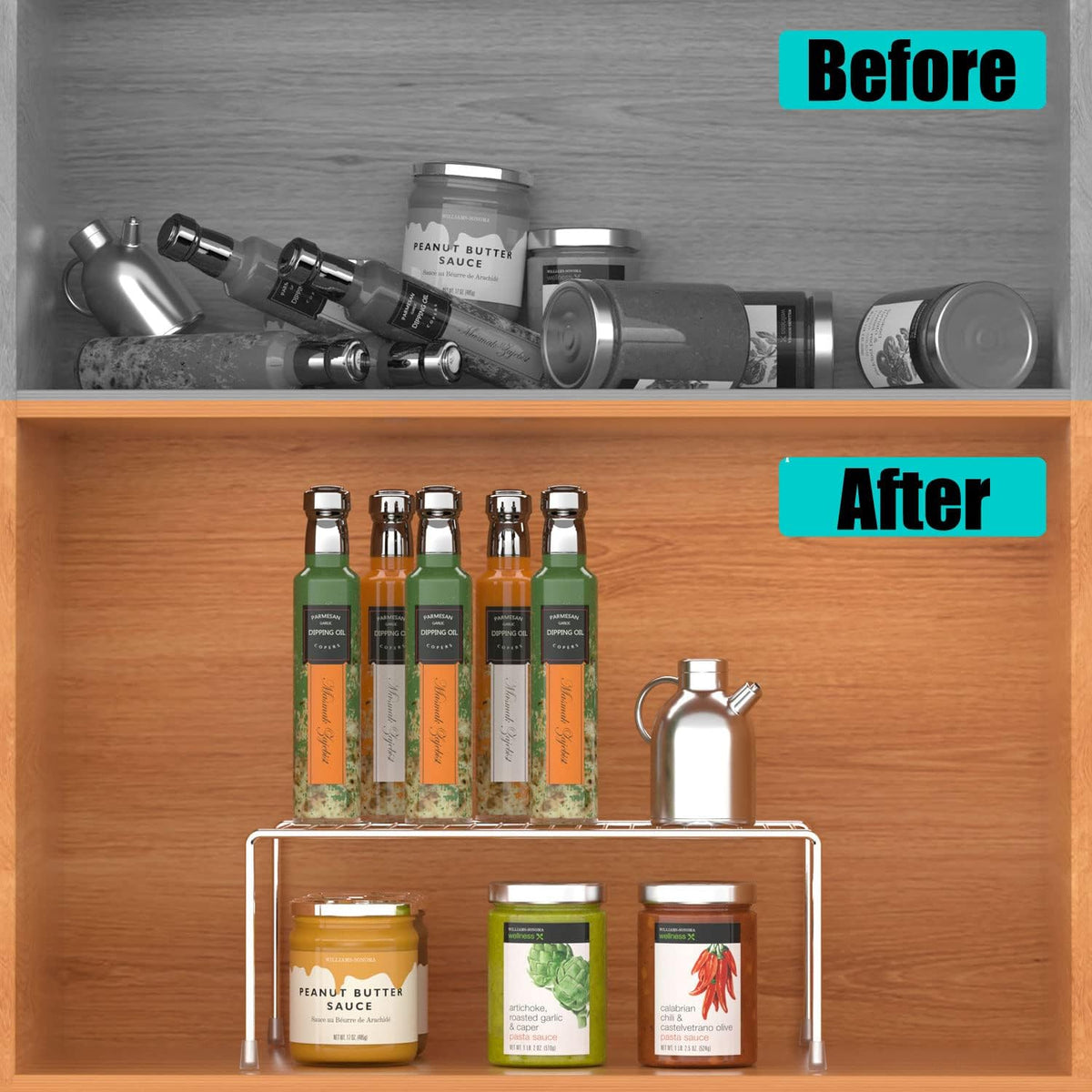 Cabinet Storage Shelf Rack Set of 2, Medium (13 x 9.4 inch) Rustproof Metal Wire Kitchen Cabinet Organizer and Storage, Cupboard Spice Shelf Rack for Plate, Dish, Counter & Pantry Organization