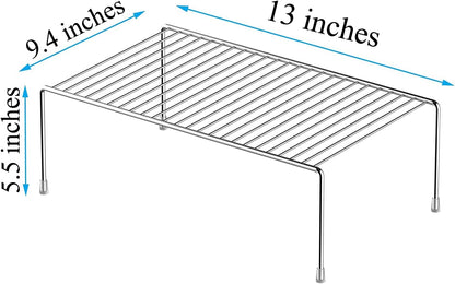 Cabinet Storage Shelf Rack Set of 2, Medium (13 x 9.4 inch) Rustproof Metal Wire Kitchen Cabinet Organizer and Storage, Cupboard Spice Shelf Rack for Plate, Dish, Counter & Pantry Organization