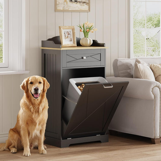 Dog Feeding Station with Storage Drawer, Pet Organizers and Storage Adjustable Shelf, Dog Feeder Station, Pet Storage Cabinet for Cats and Dogs