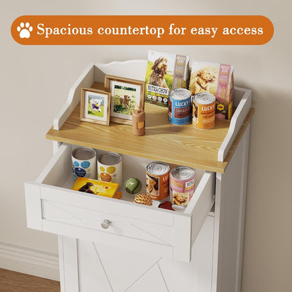 Dog Feeding Station with Storage Drawer, Pet Organizers and Storage Adjustable Shelf, Dog Feeder Station, Pet Storage Cabinet for Cats and Dogs
