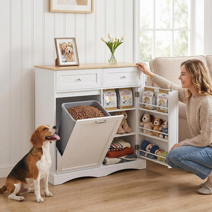 Dog Feeding Station with Storage Drawer, Pet Organizers and Storage Adjustable Shelf, Dog Feeder Station, Pet Storage Cabinet for Cats and Dogs