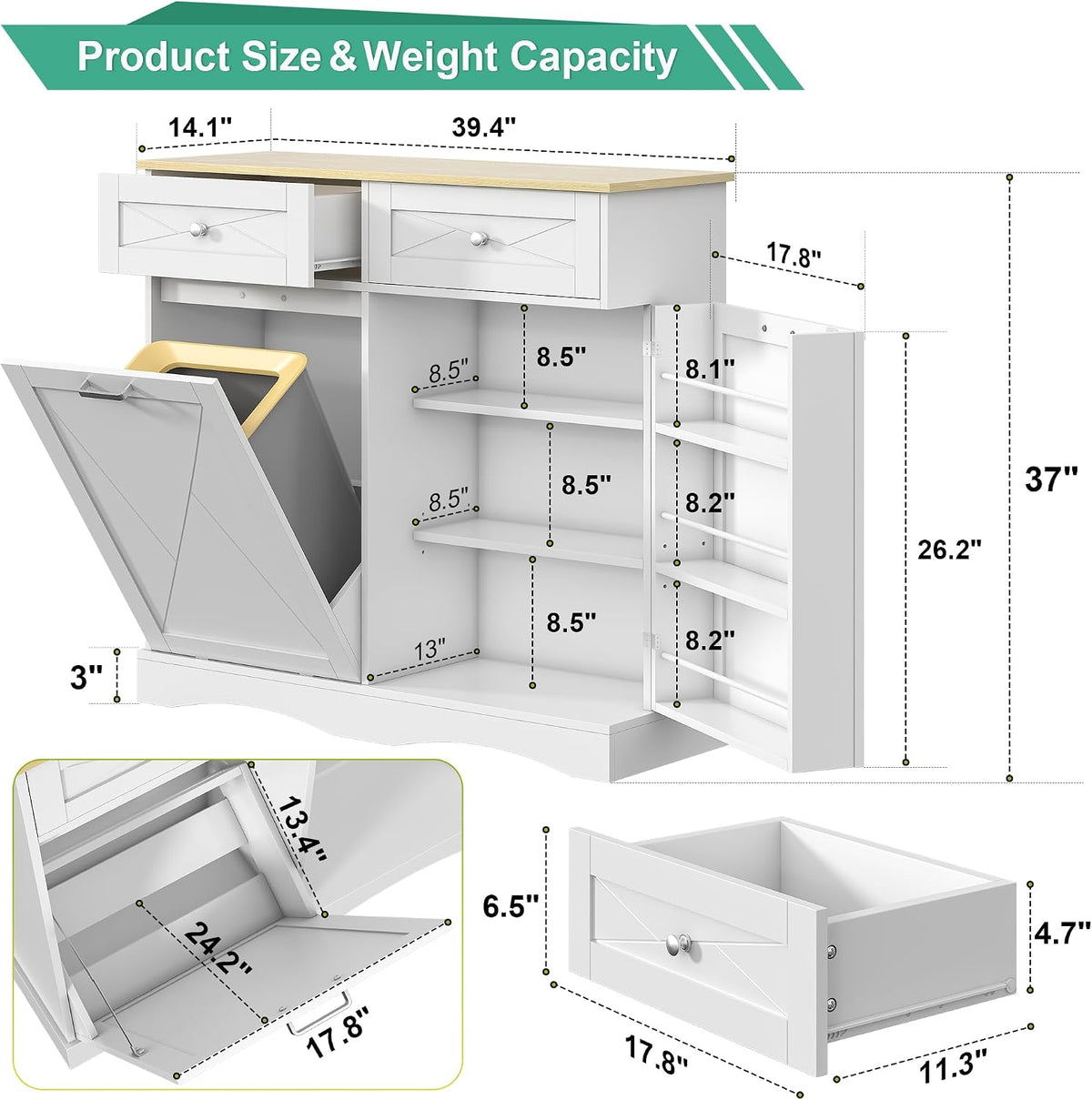 Dog Feeding Station with Storage Drawer, Pet Organizers and Storage Adjustable Shelf, Dog Feeder Station, Pet Storage Cabinet for Cats and Dogs