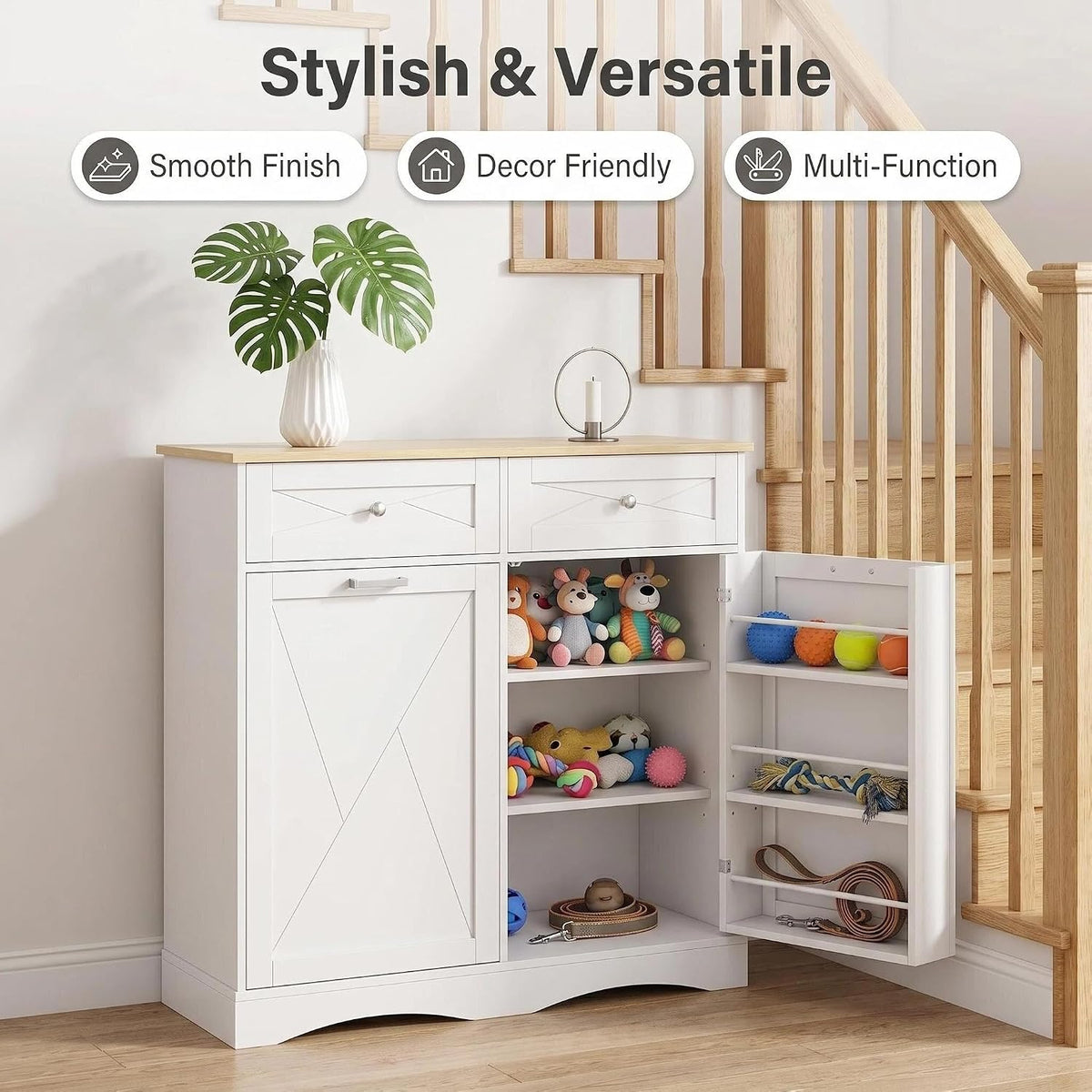 Dog Feeding Station with Storage Drawer, Pet Organizers and Storage Adjustable Shelf, Dog Feeder Station, Pet Storage Cabinet for Cats and Dogs