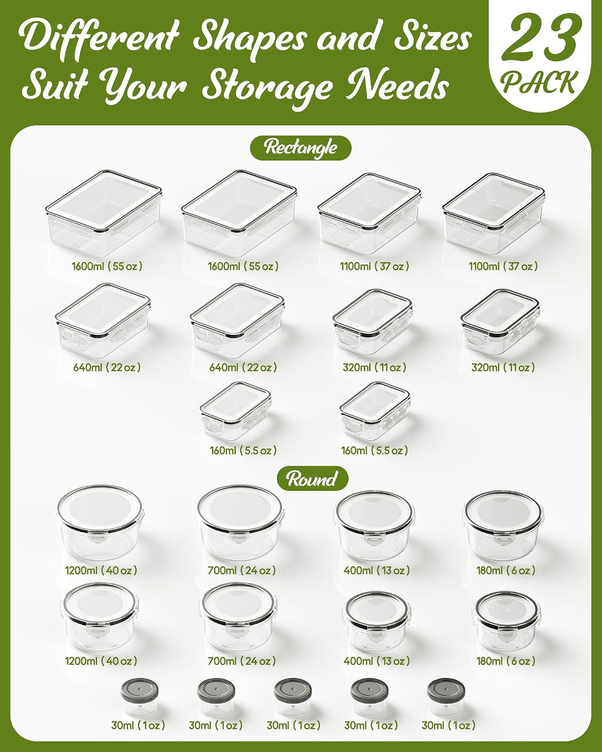 Food Storage Containers with Lids, BPA-Free | Includes 20 Containers & 20 Lids,Plastic Food Containers for Kitchen Storage and Organization,Leak Proof Meal Prep Container