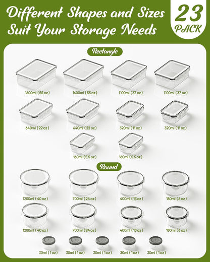 Food Storage Containers with Lids, BPA-Free | Includes 20 Containers & 20 Lids,Plastic Food Containers for Kitchen Storage and Organization,Leak Proof Meal Prep Container