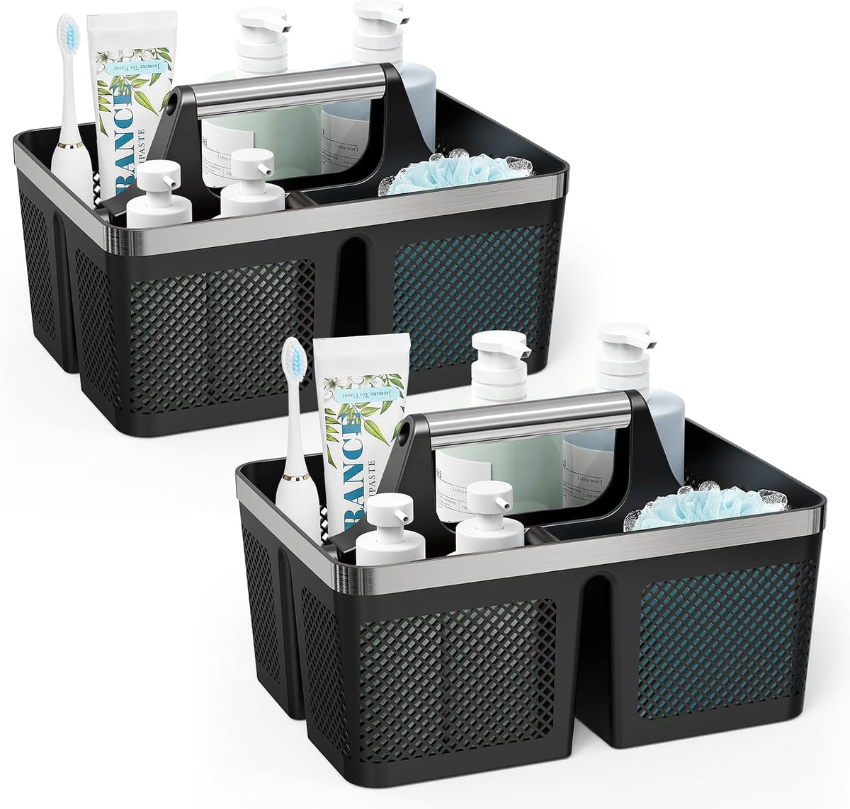 BYUNER Black Shower Caddy Portable: Plastic Bathroom Caddy Organizer with Handle and Holes, Cleaning Caddy, Hard Shower Basket Storage Tote for Toiletry, College Dorm Room Essentials for Men