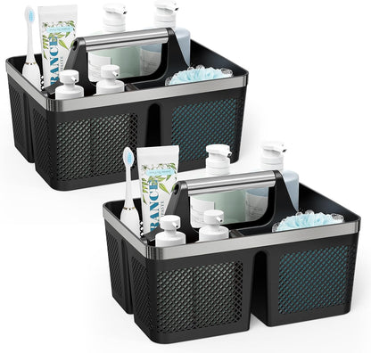 BYUNER Black Shower Caddy Portable: Plastic Bathroom Caddy Organizer with Handle and Holes, Cleaning Caddy, Hard Shower Basket Storage Tote for Toiletry, College Dorm Room Essentials for Men