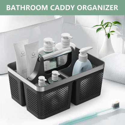 BYUNER Black Shower Caddy Portable: Plastic Bathroom Caddy Organizer with Handle and Holes, Cleaning Caddy, Hard Shower Basket Storage Tote for Toiletry, College Dorm Room Essentials for Men