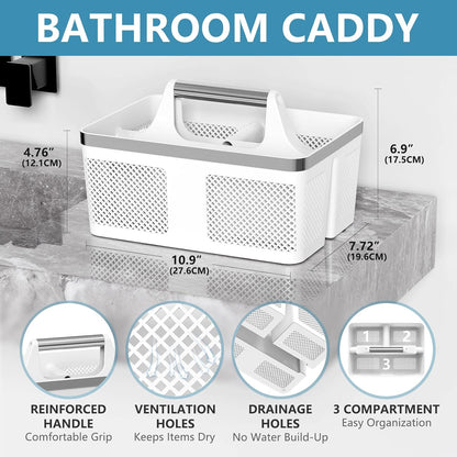 BYUNER Black Shower Caddy Portable: Plastic Bathroom Caddy Organizer with Handle and Holes, Cleaning Caddy, Hard Shower Basket Storage Tote for Toiletry, College Dorm Room Essentials for Men