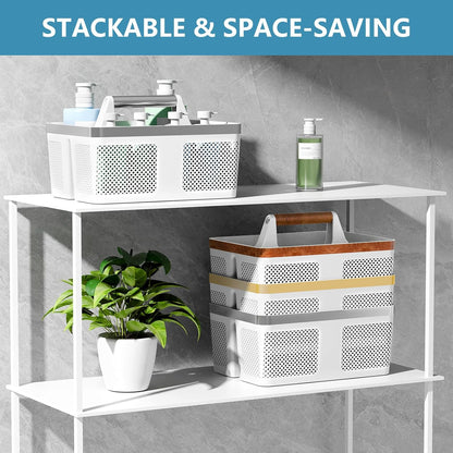 BYUNER Black Shower Caddy Portable: Plastic Bathroom Caddy Organizer with Handle and Holes, Cleaning Caddy, Hard Shower Basket Storage Tote for Toiletry, College Dorm Room Essentials for Men
