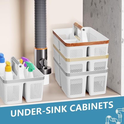BYUNER Black Shower Caddy Portable: Plastic Bathroom Caddy Organizer with Handle and Holes, Cleaning Caddy, Hard Shower Basket Storage Tote for Toiletry, College Dorm Room Essentials for Men