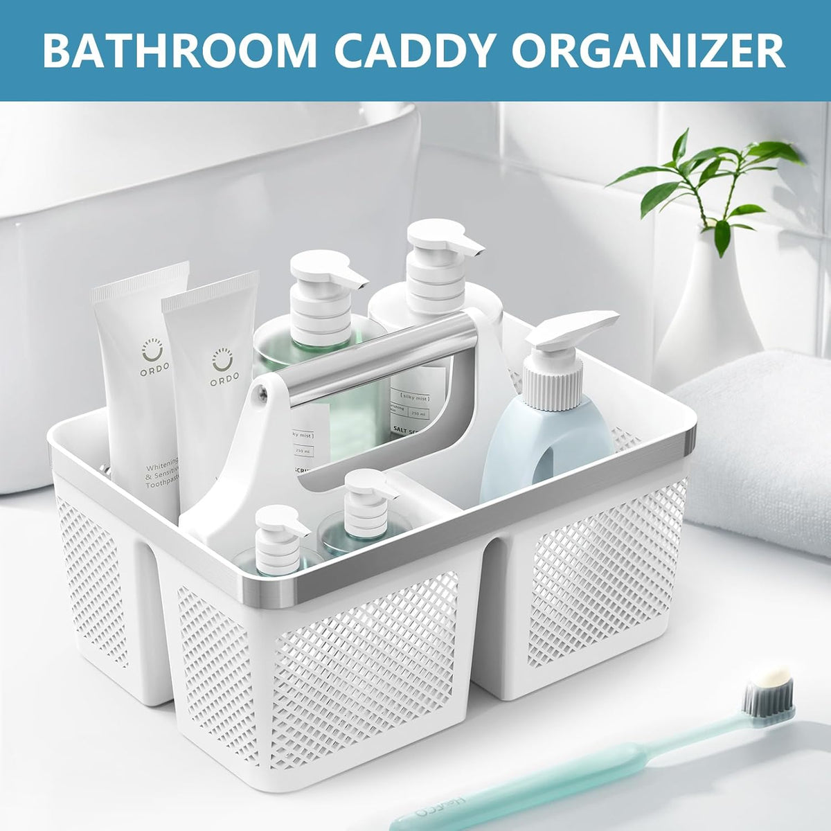 BYUNER Black Shower Caddy Portable: Plastic Bathroom Caddy Organizer with Handle and Holes, Cleaning Caddy, Hard Shower Basket Storage Tote for Toiletry, College Dorm Room Essentials for Men