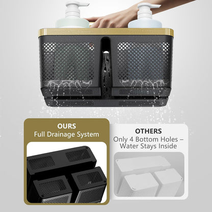 BYUNER Black Shower Caddy Portable: Plastic Bathroom Caddy Organizer with Handle and Holes, Cleaning Caddy, Hard Shower Basket Storage Tote for Toiletry, College Dorm Room Essentials for Men