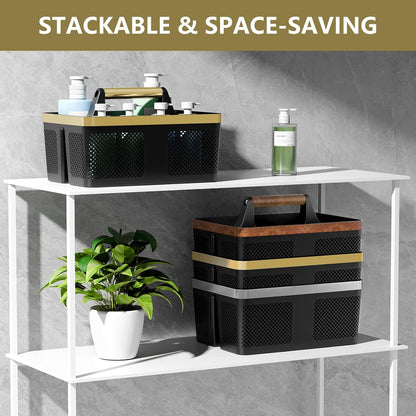 BYUNER Black Shower Caddy Portable: Plastic Bathroom Caddy Organizer with Handle and Holes, Cleaning Caddy, Hard Shower Basket Storage Tote for Toiletry, College Dorm Room Essentials for Men
