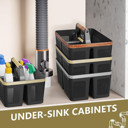 BYUNER Black Shower Caddy Portable: Plastic Bathroom Caddy Organizer with Handle and Holes, Cleaning Caddy, Hard Shower Basket Storage Tote for Toiletry, College Dorm Room Essentials for Men