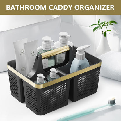 BYUNER Black Shower Caddy Portable: Plastic Bathroom Caddy Organizer with Handle and Holes, Cleaning Caddy, Hard Shower Basket Storage Tote for Toiletry, College Dorm Room Essentials for Men