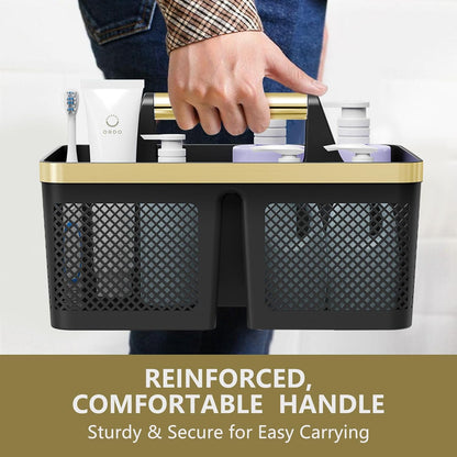 BYUNER Black Shower Caddy Portable: Plastic Bathroom Caddy Organizer with Handle and Holes, Cleaning Caddy, Hard Shower Basket Storage Tote for Toiletry, College Dorm Room Essentials for Men
