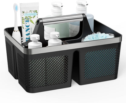 BYUNER Black Shower Caddy Portable: Plastic Bathroom Caddy Organizer with Handle and Holes, Cleaning Caddy, Hard Shower Basket Storage Tote for Toiletry, College Dorm Room Essentials for Men