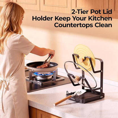 2-Tier Pot Lid Holder for Kitchen Counter & Stovetop