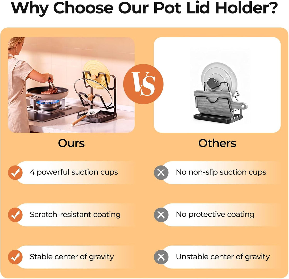 2-Tier Pot Lid Holder for Kitchen Counter & Stovetop