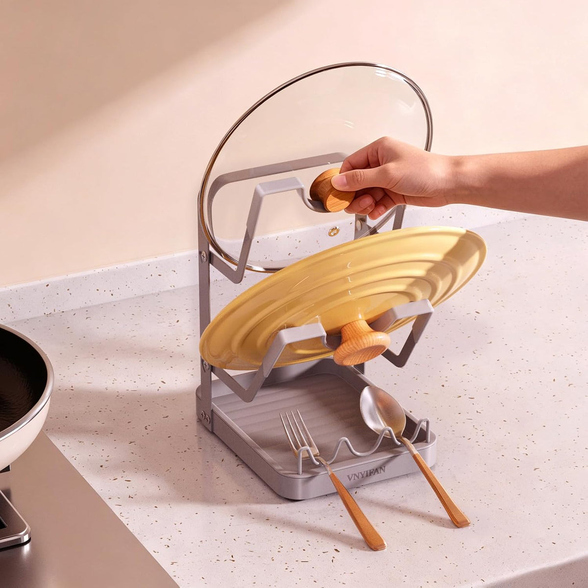 2-Tier Pot Lid Holder for Kitchen Counter & Stovetop