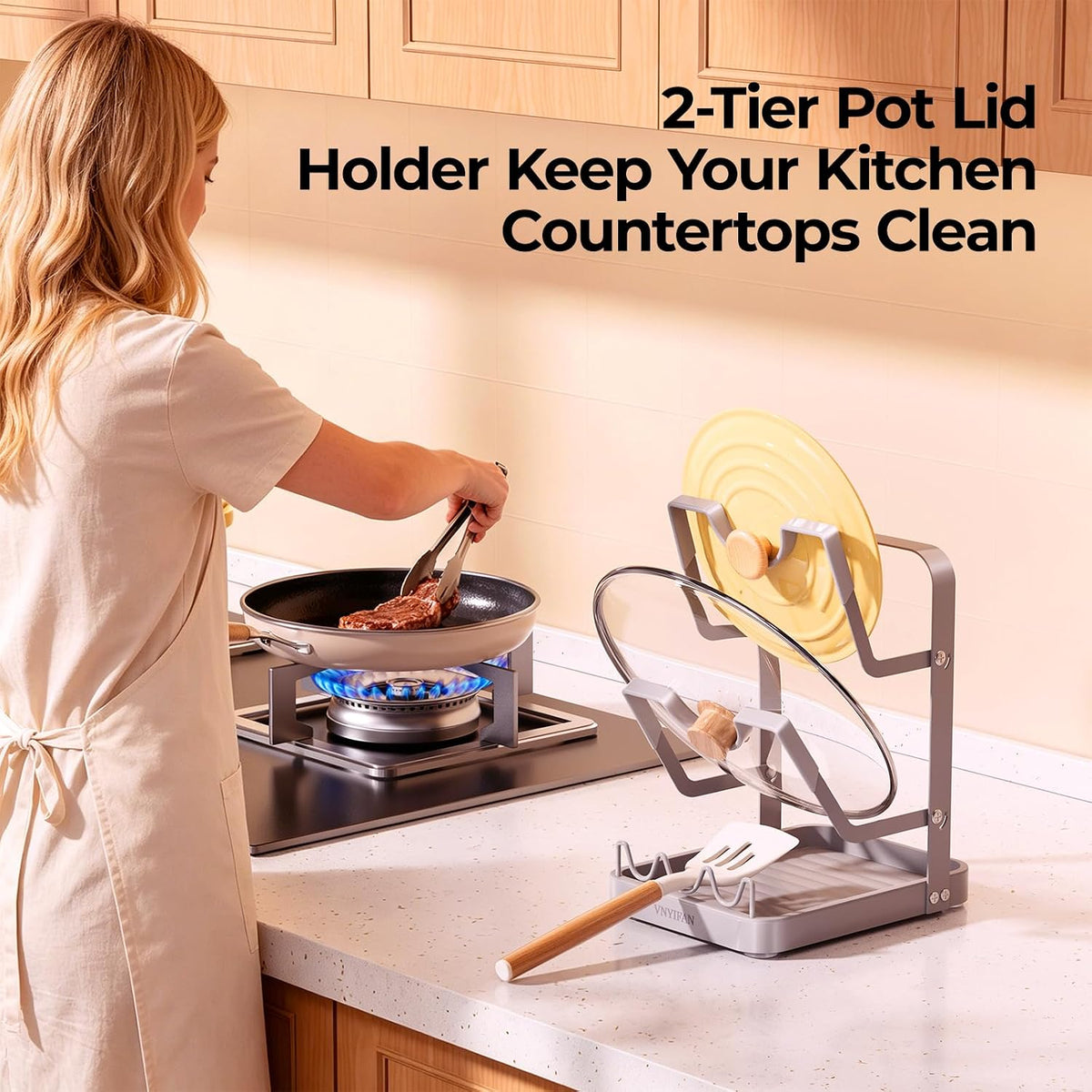 2-Tier Pot Lid Holder for Kitchen Counter & Stovetop