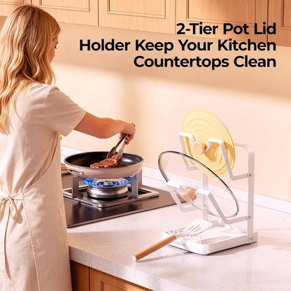 2-Tier Pot Lid Holder for Kitchen Counter & Stovetop